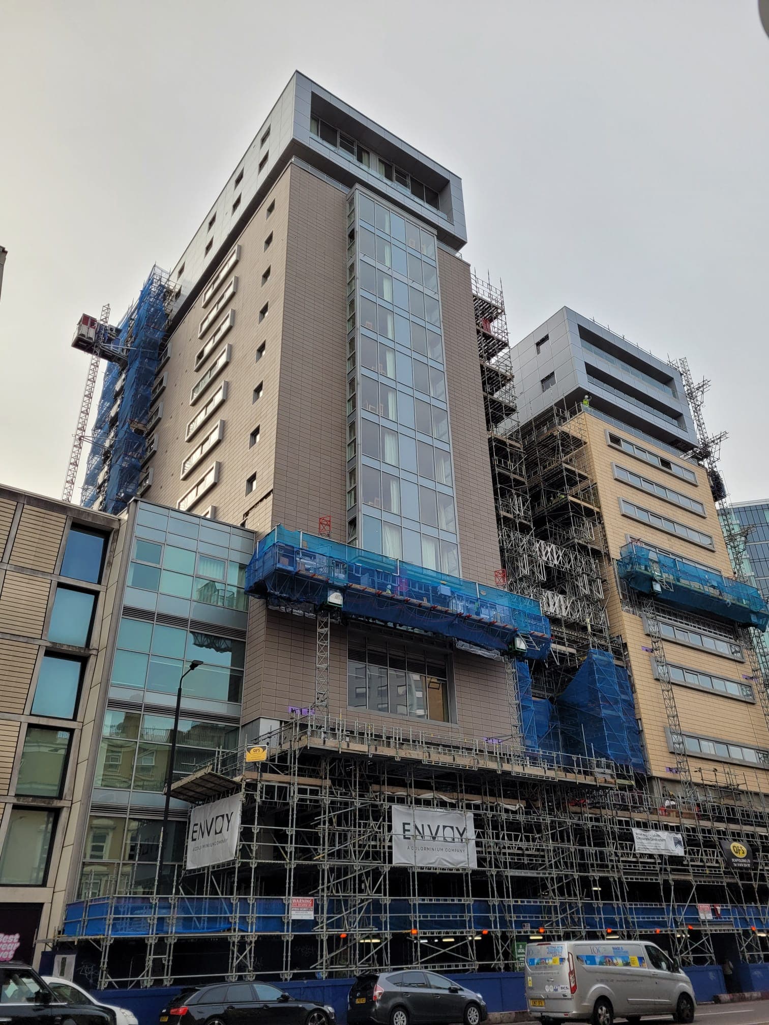 High-rise façade access scaffolding in London